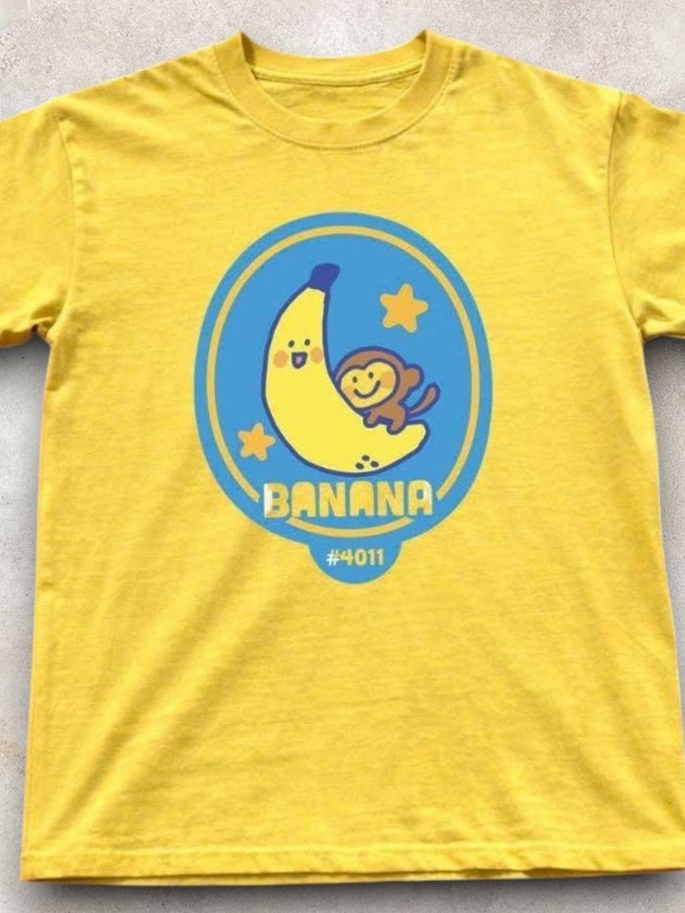 Gildan Yellow Graphic Banana & Monkey Short Sleeve Tee